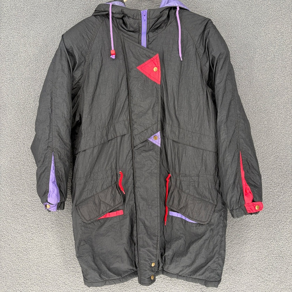 Vintage PA Originals Black Purple Red Colorblock Nylon Hooded Parka Jacket Med